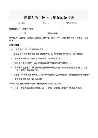 观察人的口腔上皮细胞实验报告