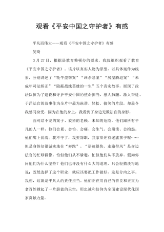 观看《平安中国之守护者》有感