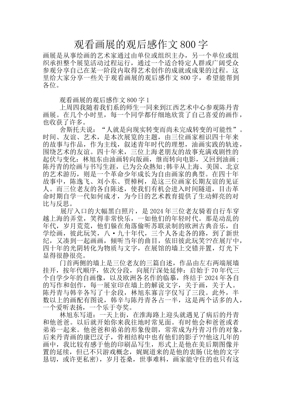 观看画展的观后感作文800字_第1页