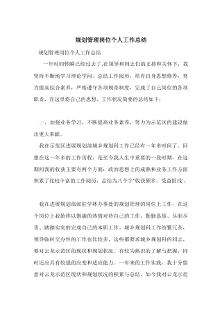 规划管理岗位个人工作总结