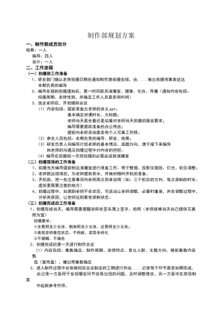 视频制作部规划方案