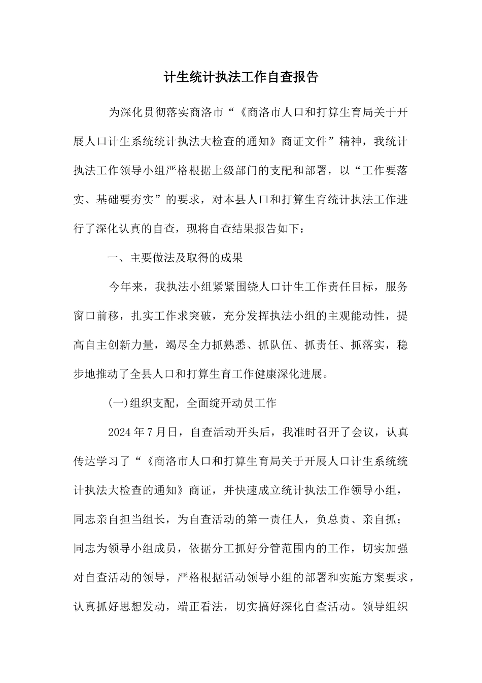 计生统计执法工作自查报告_第1页
