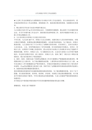 计生局统计年终工作总结报告