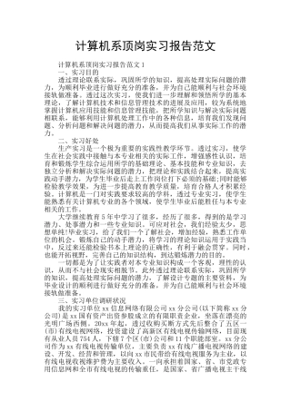 计算机系顶岗实习报告范文