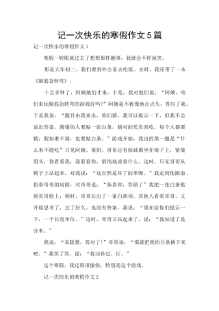 记一次开心的寒假作文5篇