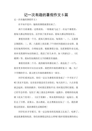 记一次有趣的暑假作文5篇