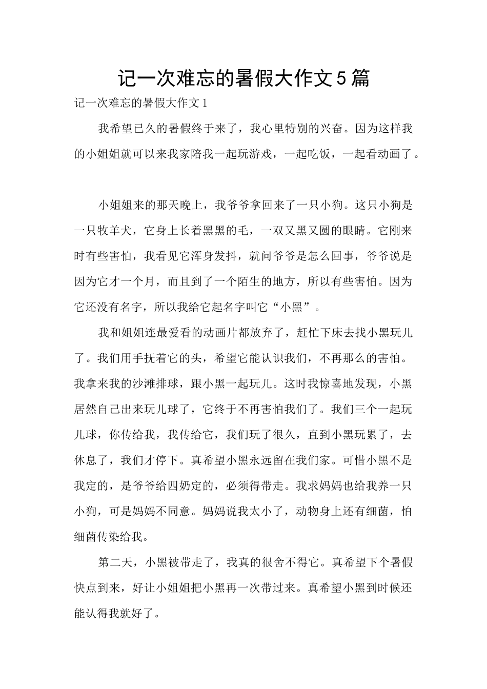 记一次难忘的暑假大作文5篇_第1页