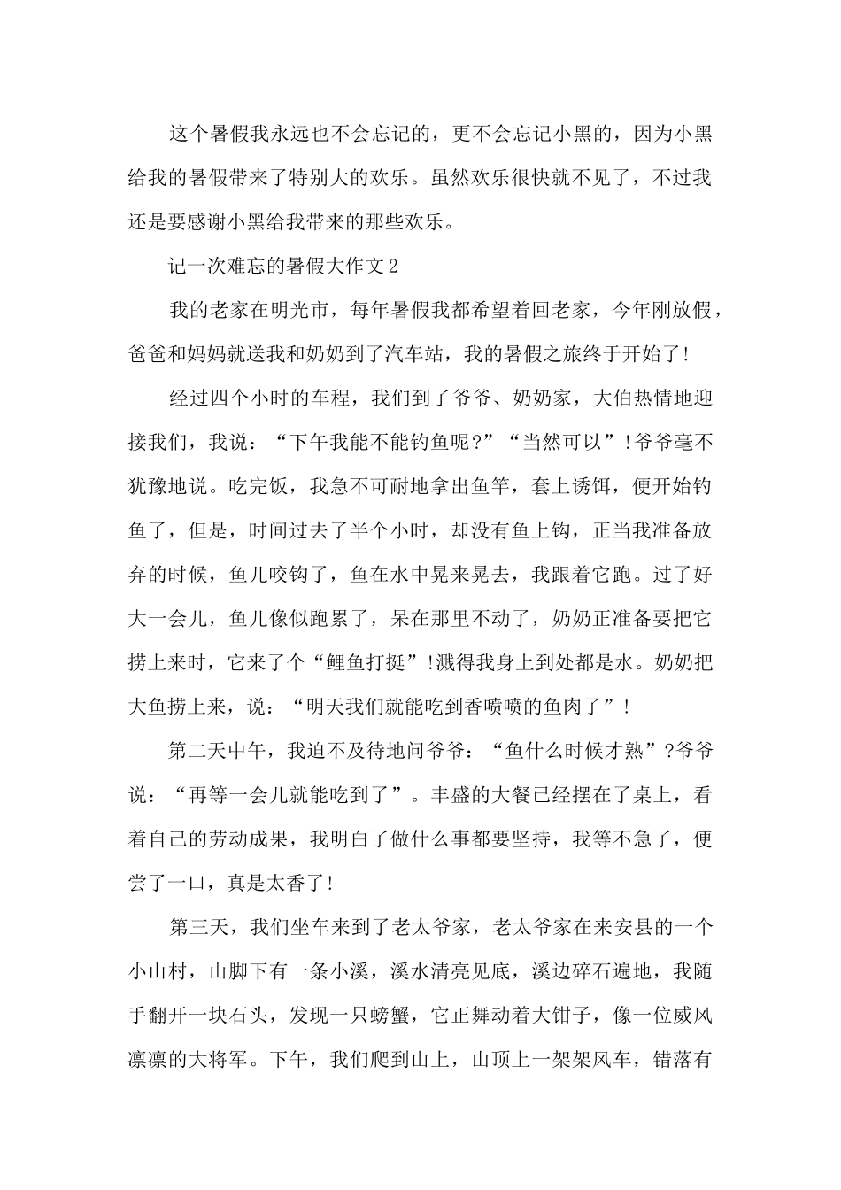 记一次难忘的暑假大作文5篇_第2页