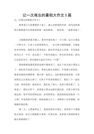 记一次难忘的暑假大作文5篇