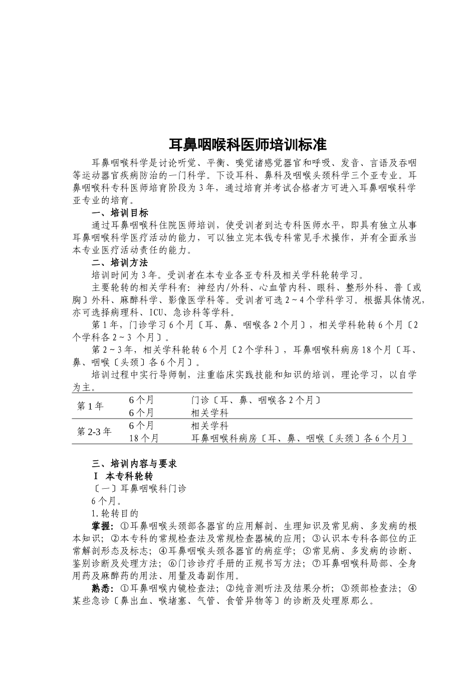 论耳鼻咽喉科医师培训标准_第1页
