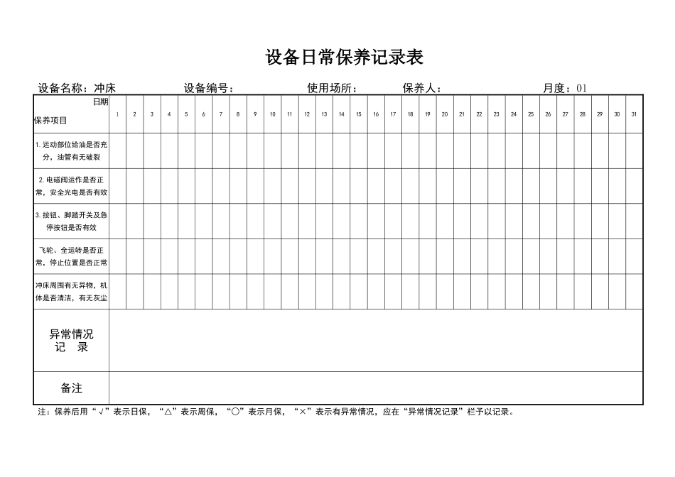 设备日常保养记录表_第1页
