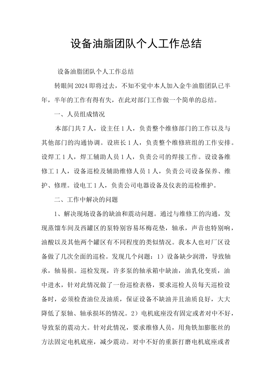 设备油脂团队个人工作总结_第1页