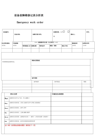 设备故障维修记录分析表