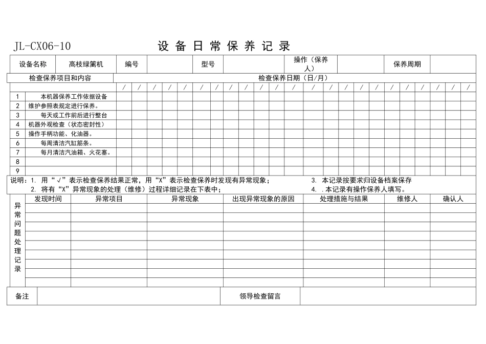 设备日常保养记录模板_第2页