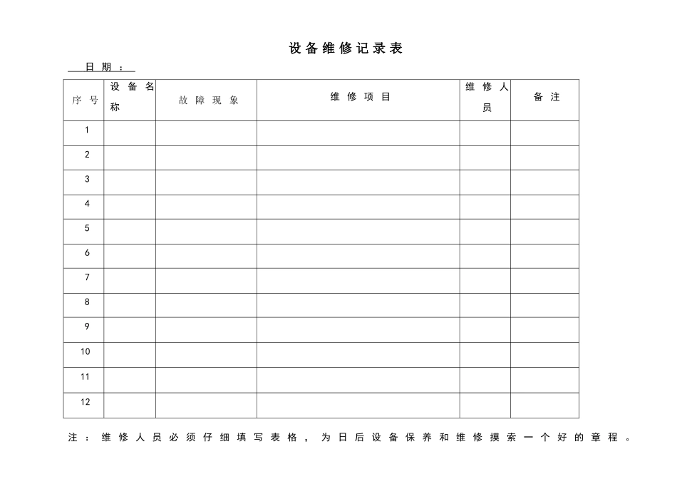 设备维修记录表_第1页