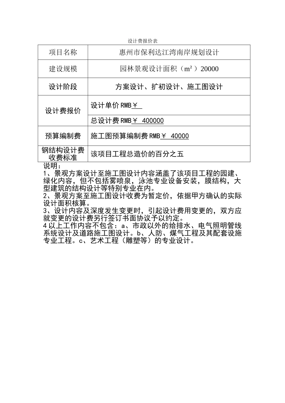 设计费报价表_第1页
