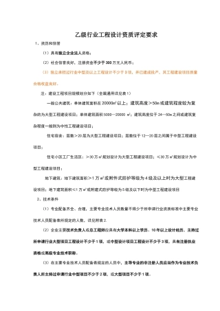 评选乙级建筑设计院相关资质要求
