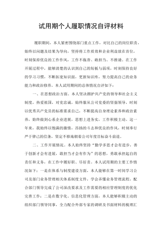试用期个人履职情况自评材料