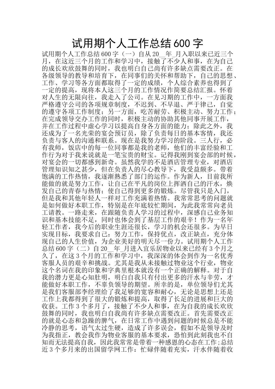 试用期个人工作总结600字_第1页