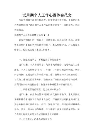 试用期个人工作心得体会范文