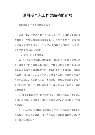 试用期个人工作总结精辟简短