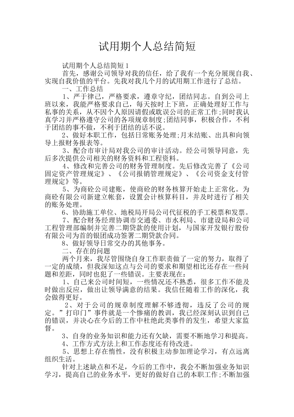 试用期个人总结简短_第1页
