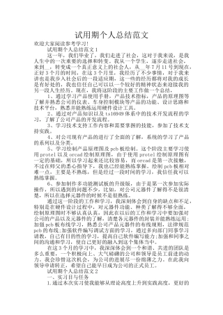 试用期个人总结范文