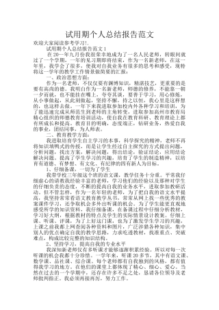 试用期个人总结报告范文
