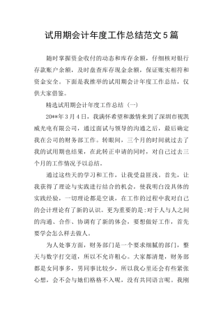 试用期会计年度工作总结范文5篇