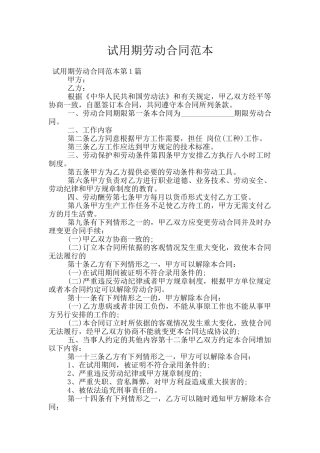 试用期劳动合同范本