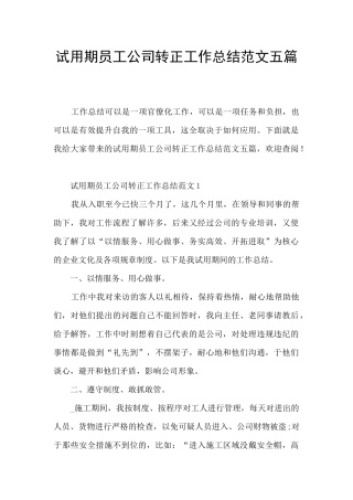 试用期员工公司转正工作总结范文五篇