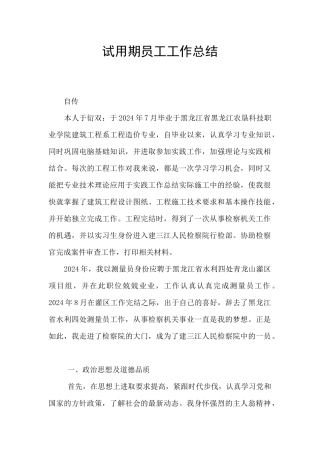 试用期员工工作总结