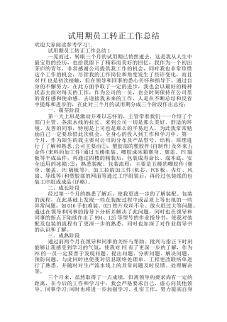 试用期员工转正工作总结