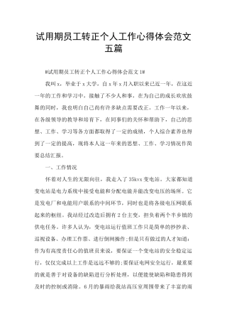 试用期员工转正个人工作心得体会范文五篇