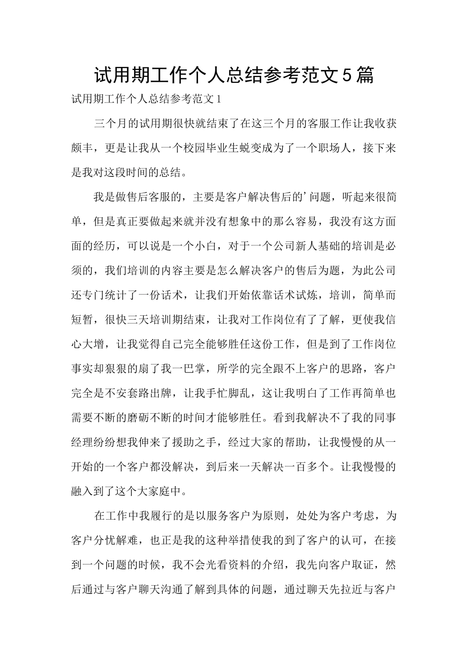 试用期工作个人总结参考范文5篇_第1页