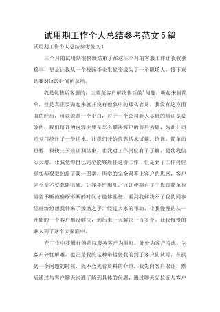 试用期工作个人总结参考范文5篇