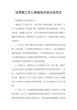 试用期工作心得报告内容总结范文