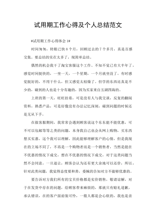 试用期工作心得及个人总结范文