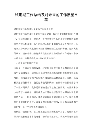 试用期工作总结及对未来的工作展望9篇
