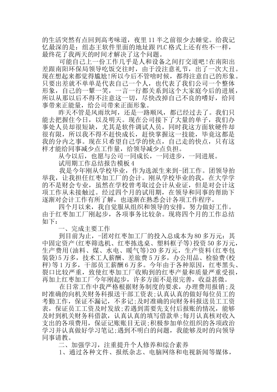 试用期工作总结报告模板_第3页
