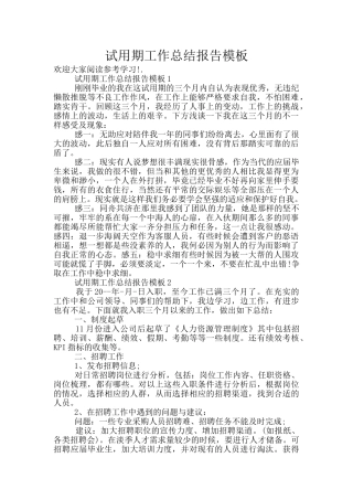 试用期工作总结报告模板