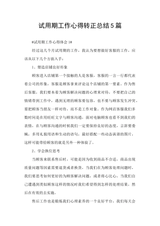 试用期工作心得转正总结5篇