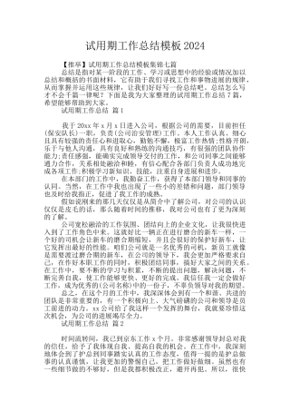 试用期工作总结模板2024