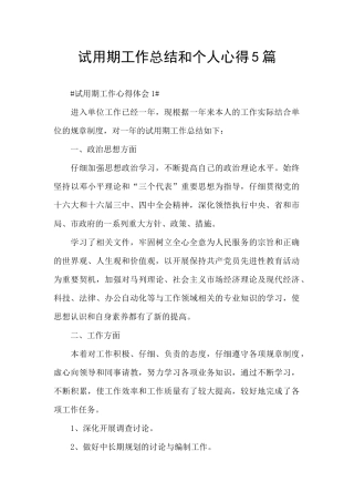 试用期工作总结和个人心得5篇