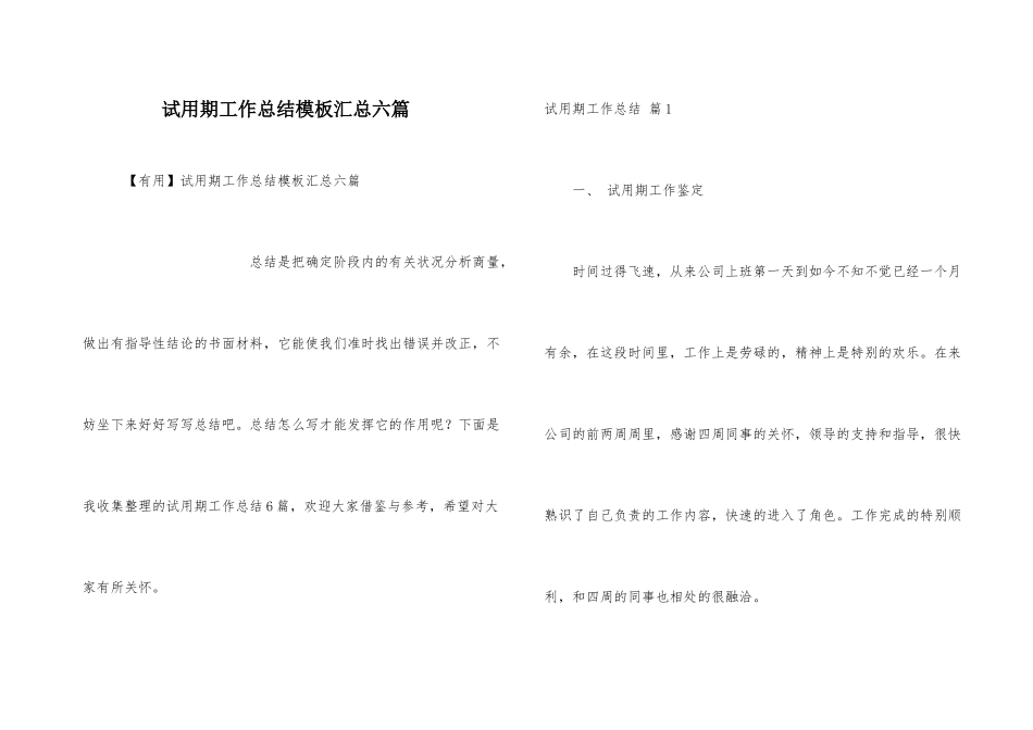 试用期工作总结模板汇总六篇_第1页