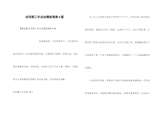 试用期工作总结模板锦集9篇
