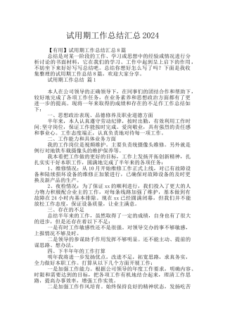 试用期工作总结汇总2024