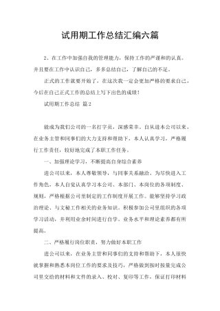 试用期工作总结汇编六篇