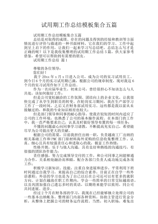 试用期工作总结模板集合五篇