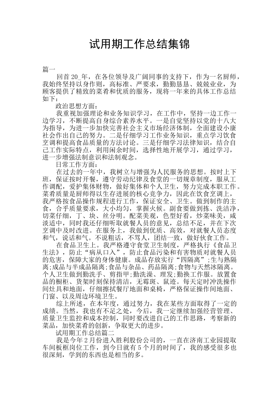 试用期工作总结集锦_第1页